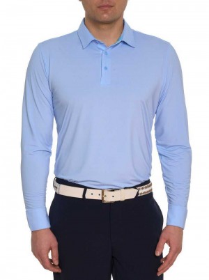 Robert Graham Alastor Long Sleeve Performance Polo Głęboka Niebieskie | QPYVSE630