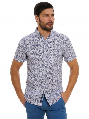 Robert Graham Bassel Short Sleeve Button Down Shirt Niebieskie | WPFNCR793