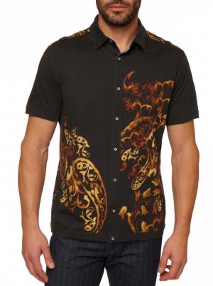 Robert Graham Hadrian Short Sleeve Knit Shirt Czarne | PTXMBC613