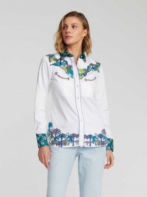 Robert Graham Kacey Shirt Białe | LAQSZN913