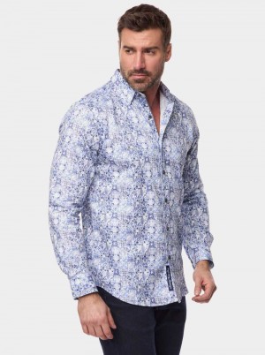 Robert Graham Kano Long Sleeve Button Down Shirt Niebieskie | GEMUPO748