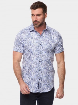 Robert Graham Kano Short Sleeve Button Down Shirt Niebieskie | AWUJFQ583