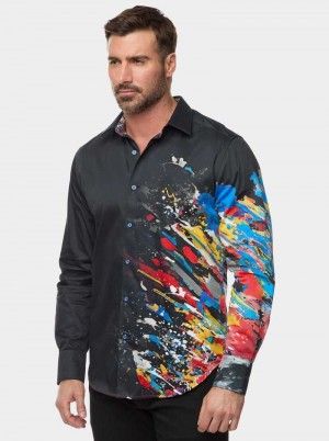 Robert Graham Knightsbridge Long Sleeve Button Down Shirt Czarne | VKYDTR109