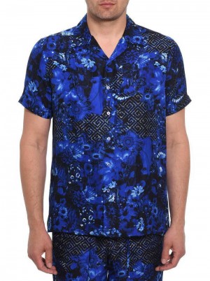 Robert Graham Limited Edition Blue Universe Short Sleeve Button Down Shirt Multi | QMJKSU859