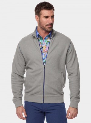 Robert Graham Moser Long Sleeve Knit Full Zip Charcoal | SFHGXJ380