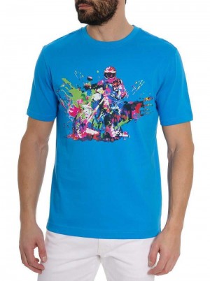 Robert Graham Moto Splash T-shirt Niebieskie | PSIYZV826