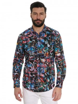 Robert Graham Paisley Bricks Long Sleeve Button Down Shirt Czarne | IJUQCA456