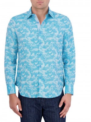 Robert Graham Poseidon Long Sleeve Button Down Shirt Turkusowe | PDAUHB753