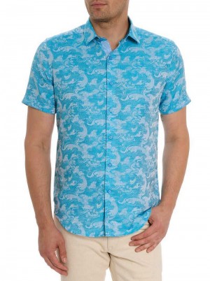 Robert Graham Poseidon Short Sleeve Button Down Shirt Turkusowe | MFXPZK603