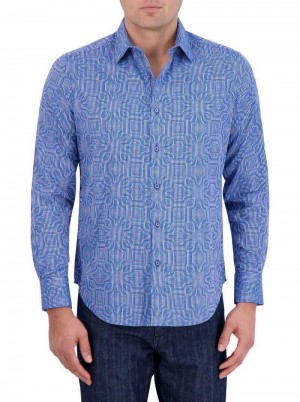 Robert Graham Voyage Long Sleeve Button Down Shirt Niebieskie | RWLSIY238