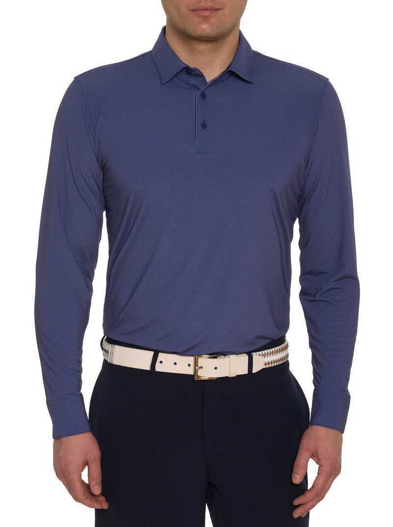 Robert Graham Alastor Long Sleeve Performance Polo Głęboka Niebieskie | XWSFNM691