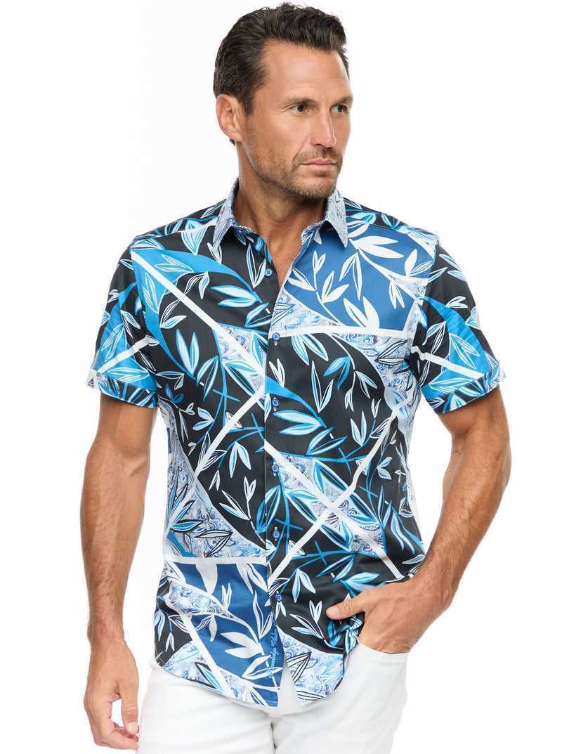 Robert Graham Blue Palm Short Sleeve Button Down Shirt Niebieskie | OVTNUR657