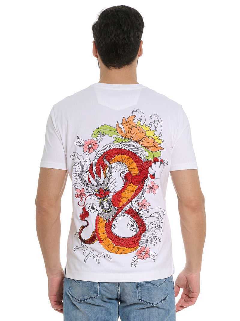 Robert Graham Dragon Roar T-shirt Białe | SYJLBK170