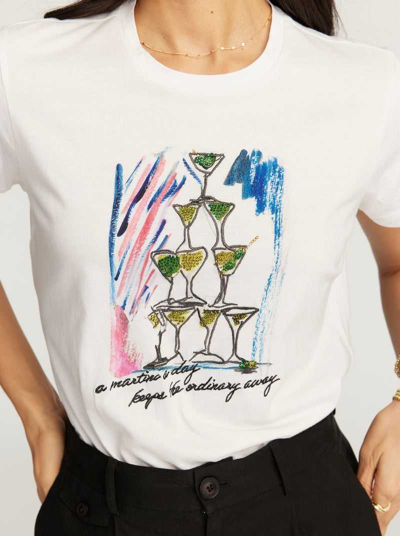 Robert Graham Martini Tower T-shirt Białe | ELBSOU938