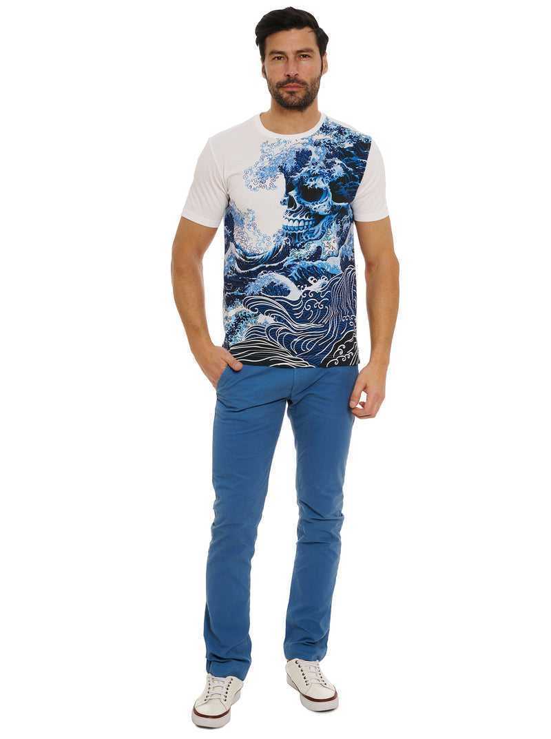 Robert Graham Skull Wave T-shirt Niebieskie | GOYNZV267