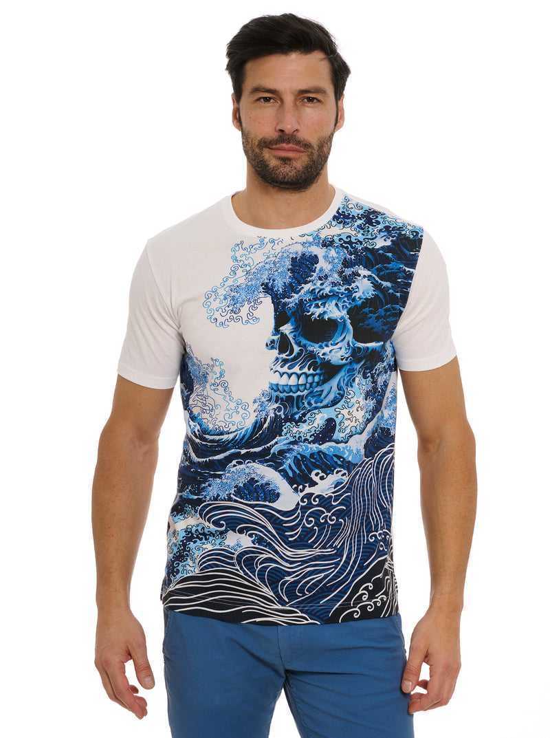 Robert Graham Skull Wave T-shirt Niebieskie | GOYNZV267