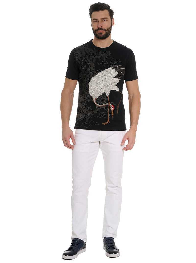 Robert Graham Wild Feather T-shirt Czarne | HUOKVP165