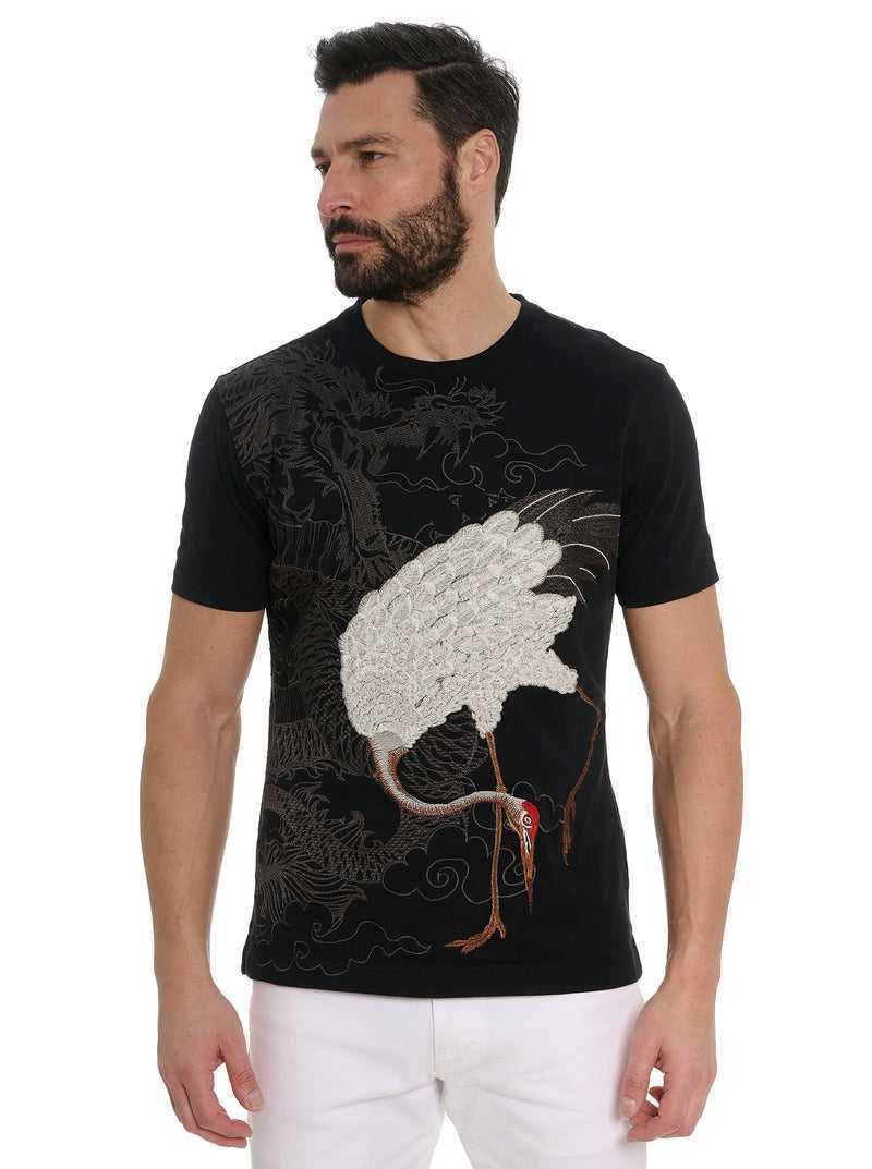 Robert Graham Wild Feather T-shirt Czarne | HUOKVP165